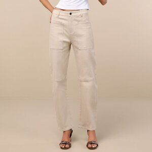 Lulus Filomena Beige Twill Barrel Pants - Size M